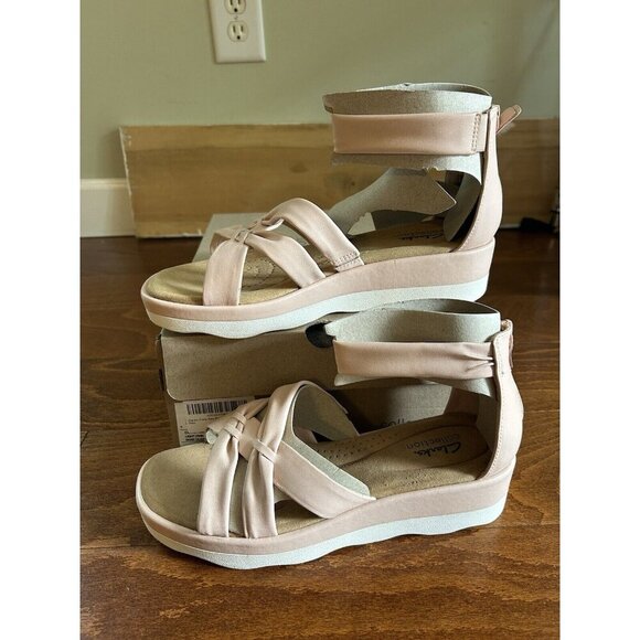 Clarks Collection Womens 11 M Clara Rae Ankle Strap Wedge Sandals Light Pink NEW - Picture 2 of 9